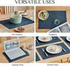 Softalker Faux Linen Placemats Set of 4-12 x 18 Inch, Heat Resistant Double Layered Durable Burlap Farmhouse Place Mats, Non-Slip Washable Rustic Table Mats for Dining, Kitchen, Party（Navy Blue