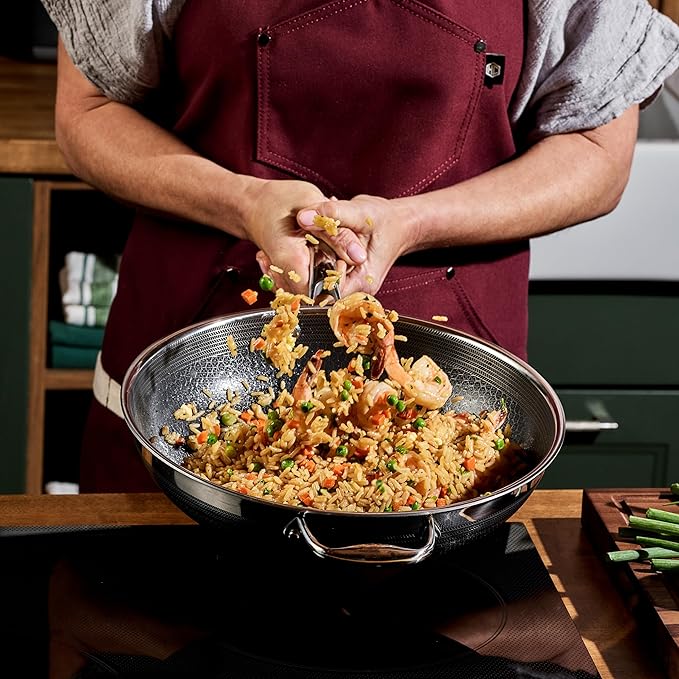 HexClad Hybrid Nonstick 12-Inch Wok with Stainless Steel Lid, Stay-Cool Handle, Dishwasher-Friendly, Oven-Safe Up to 900°F, Induction Ready, Compatible with All Cooktops