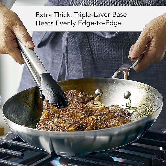 KitchenAid 3-Ply Base Brushed Stainless Steel Induction Pots and Pans Set with Nonstick Round Grill Pan and Lids, Dishwasher Safe, 10 Piece Cookware Set, Brushed Stainless Steel