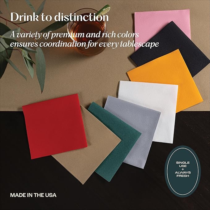 Disposable Linen-Feel Cocktail Napkins, 200-Pack 5" x 5" TALE GRAY Paper Beverage Napkins For Bar, Restaurant And Café, Dessert Napkins For Party, Wedding Or Event