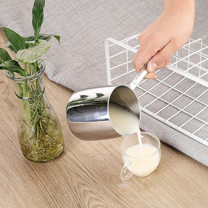 Milk Warmer Turkish Coffee Pot Butter Warmer Melting Pot 18/10 Stainless Steel Small Saucepan with Pour Spout Cookware 12oz Capacity (370ml)