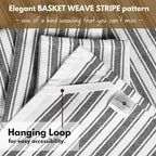 Native Fab 100% Cotton Striped Kitchen Towels - Set of 12-16"x26"- Basket Weave Stripe Dish Towels for Quick Drying, Absorbent Kitchen Wash Cloths Set with Hanging Loop - Black