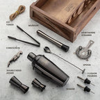 Mixology & Craft 11-Piece Cocktail Shaker Set, Bartender Kit with Stand, Stainless Steel Bar Tools, Dual Jiggers, Muddler & Pourers, Wood Display for Home Bar - Gift Ready (Gun-Metal Black)