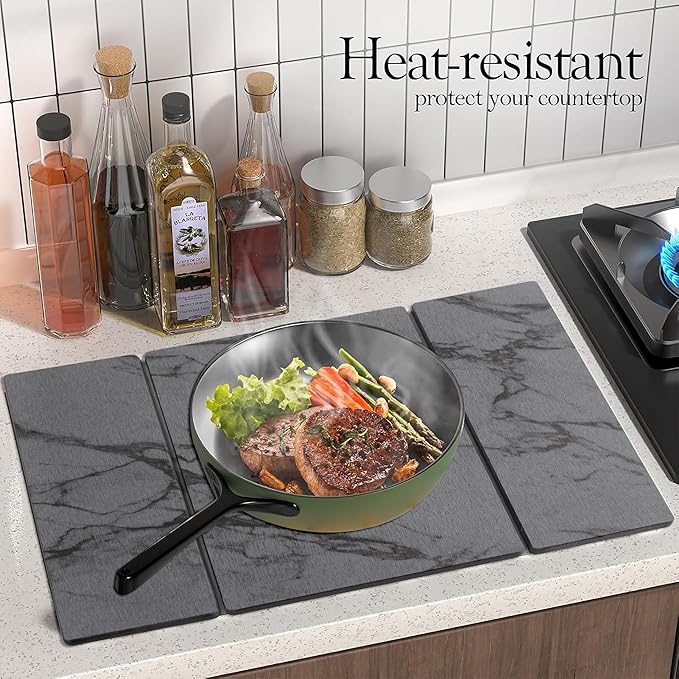 Quick Dry Collapsible Dish Drying Mat, Eco-Friendly Absorbent Diatomaceous Earth Mats for Dishes Bottles Cups 20"×16"Large Stone Dish Drying Mats for Kitchen Counter (White , 20"（L）×16"（W）)