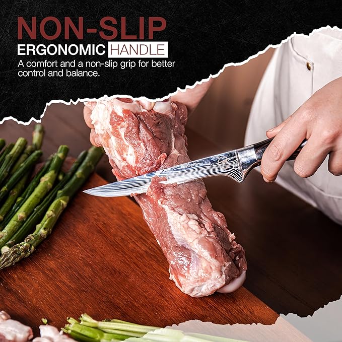 8 PC Chef Knives - High Carbon Stainless Steel Knives With Pakkawood Handles - Magnetic Strip Holder Included - Japanese Knife Set - Home & Professional Chef's Knife Set