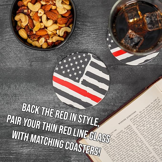 Blue Ridge Mountain Gifts - Thin Red Line Whiskey Glass - Personalized Firefighter Glass, Fireman Flag & Appreciation, Back the Red, Fire Academy Gift, Personalized Father's Day Gift First Responders