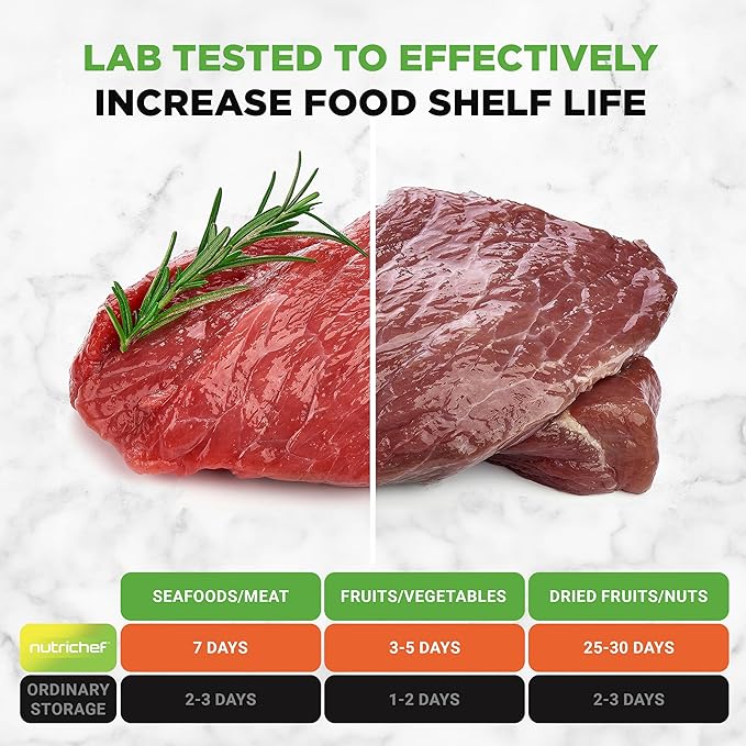 NutriChef Food Vacuum Sealer Machine, Stainless Steel & ABS Body, Automatic Sealing System for Dry and Moist Foods, LED Touch Controls, Includes Bags, Hose & Roll Cutter, 110W Suction Power, 14"x6"