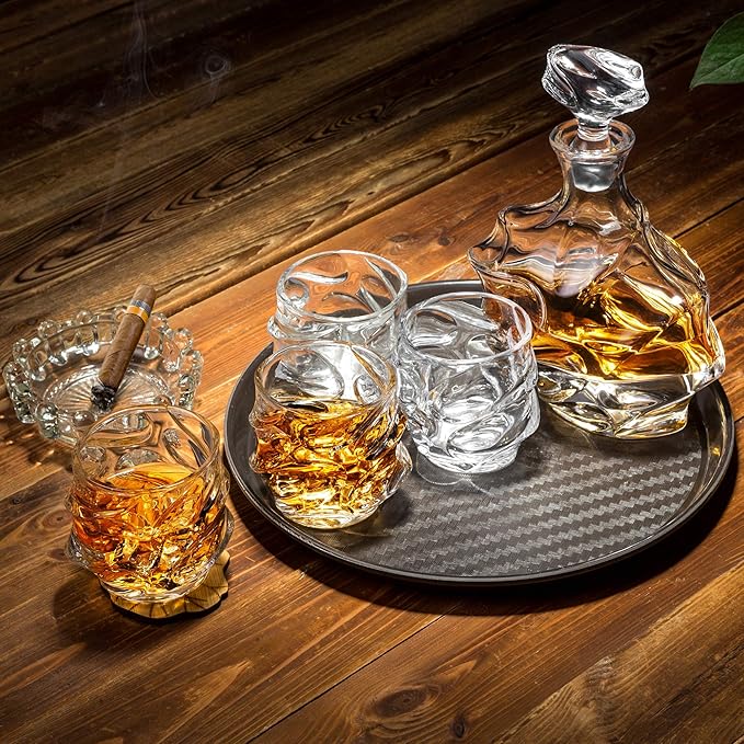 KANARS Old Fashioned Whiskey Glasses 11 Oz - Emperor Rocks Glasses Set of 4 for Bourbon Cocktail Scotch Snifter Malt Cognac - Heavy Crystal Bar Glassware - Unique Men Gift