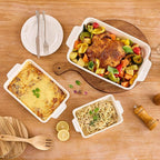 Ceramic Bakeware Set, Rectangular Porcelain Baking Dishes for Kitchen, Lasagna Pans with Handle for Cooking, 13"/10"/7.6" Baking Pan Deep Casserole Dish for Baking, Set of 3 White