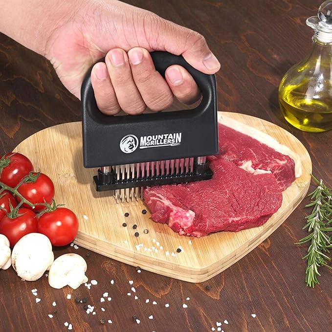 Mountain Grillers Professional 48-Blade Meat Tenderizer Tool - Premium Stainless Steel, Ergonomic Non-Slip Handle, Dishwasher Safe, Ultimate Flavor Enhancement for Steak, Chicken, Pork & More