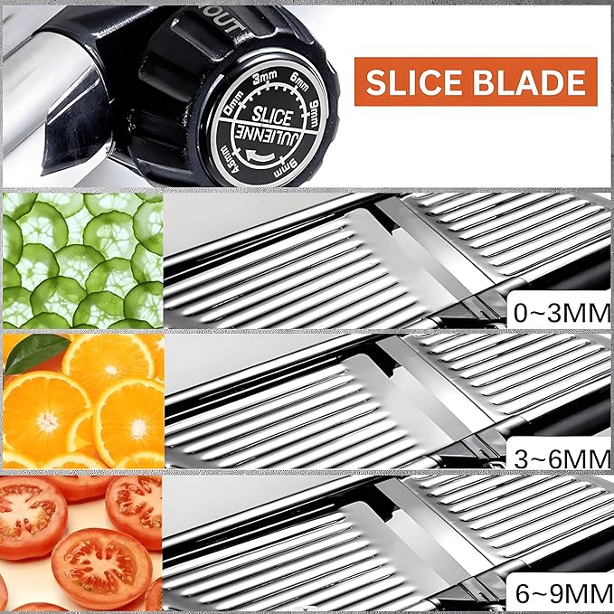 Mandoline Slicer for Kitchen, Adjustable Stainless Steel Vegetable Slicer and Chopper, Food Slicer with Julienne Cutter, Potato, Onion, Tomato, Cucumber and Salad Chopper with Safety Gloves