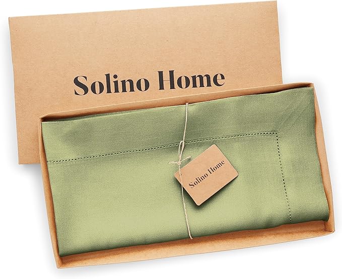 Solino Home Square Linen Tablecloth 52 x 52 Inch - 100% Pure Linen Moss Green Table Throw - Classic Hemstitch, Machine Washable Table Cloth for Summer, Fall, Autumn