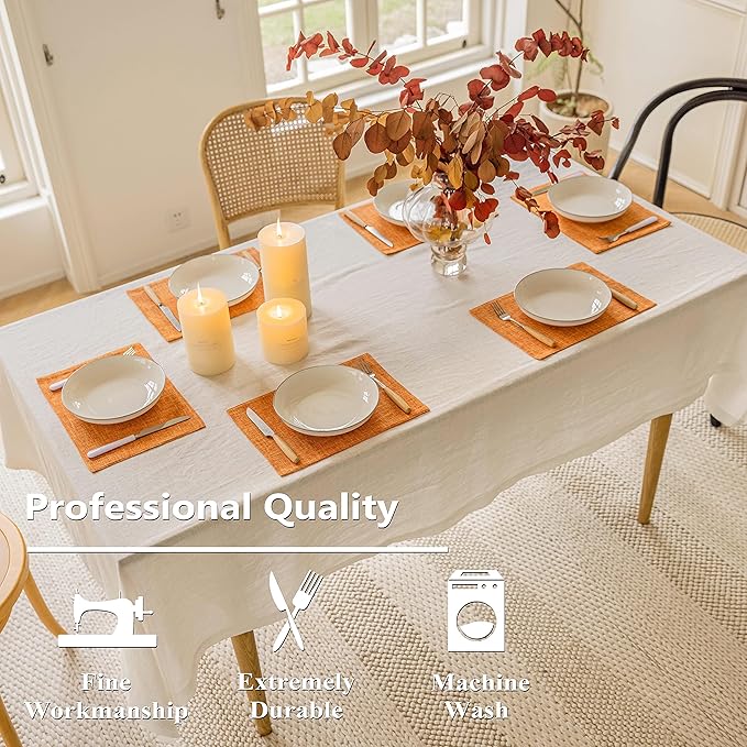Home Brilliant Cloth Placemats Set of 6 Heat Resistant Dining Table Place Mats for Kitchen Table Fall Party Decorations Decor, 13 x 19 inches, Orange