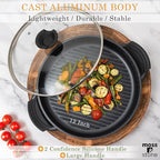 Moss & Stone Nonstick Grill Pan for Indoor Cooking 12", The Whatever Pan Cast Aluminum Griddle Pan for Stove Top Dishwasher & Oven Safe, Induction Grill Pan with Lid with Silicone handles PFOA Free