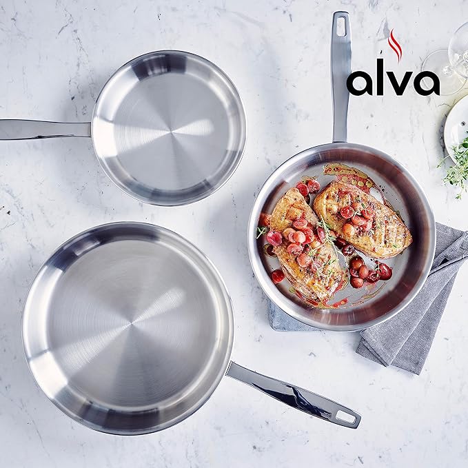 Alva Maestro 8" Premium Stainless Steel Frying Pan - 18/10 Professional Grade - PFAS/PFOA/PTFE Free - High Heat & Oven Safe - All Stovetop Compatible