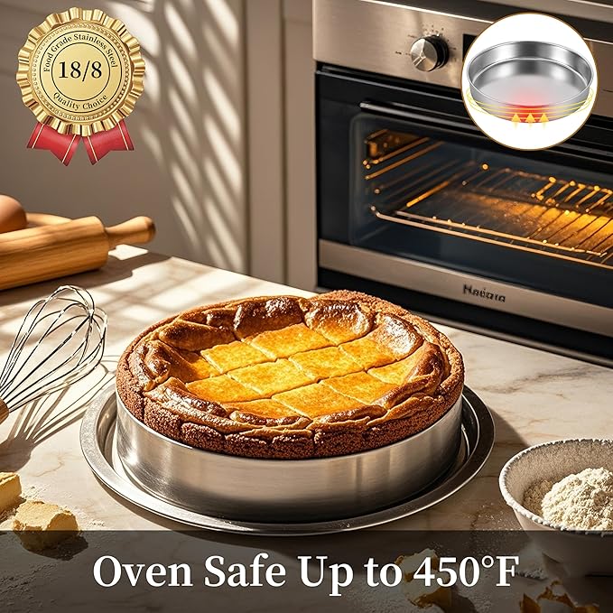 Inqibee Cake Pan Set of 3,18/8 Stainless Steel Round Cake Baking Pans,8-9.5-11 Inch,Physics Anti-Stick and Scratch,Non-Toxic and Easy Clean
