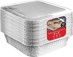8x8 Foil Pans with Lids (10 Pack) 8 Inch Square Aluminum Pans with Covers - Foil Pans and Foil Lids - Disposable Food Containers Great for Baking Cake, Cooking, Heating, Storing, Prepping Food