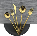 Shiny Gold Silverware Set, JASHII 20-Piece Stainless Steel Satin Finish Flatware Set, Kitchen Utensil Set, Mirror Polished Tableware Cutlery Set for Home and Restaurant, Dishwasher Safe