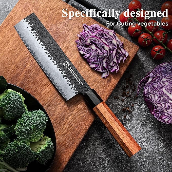 7 Inch Japanese Nakiri Knife, High Carbon Stainless Steel Kitchen Chopping Knife, Hand Forged of 5 Layers Professional Japanese Chef Knife, Comfortable Grip Rosewood Handle Vegetable knife