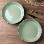 GBHOME 9'' Large Ceramic Pasta Bowls, 38oz Stoneware Pasta Serving Bowls Set of 4 for Kitchen, Wide Bowls for Fruit,Pasta,Salad,Oatmeal,Meal, Microwave Safe, Reactive Glaze-Pastel Green