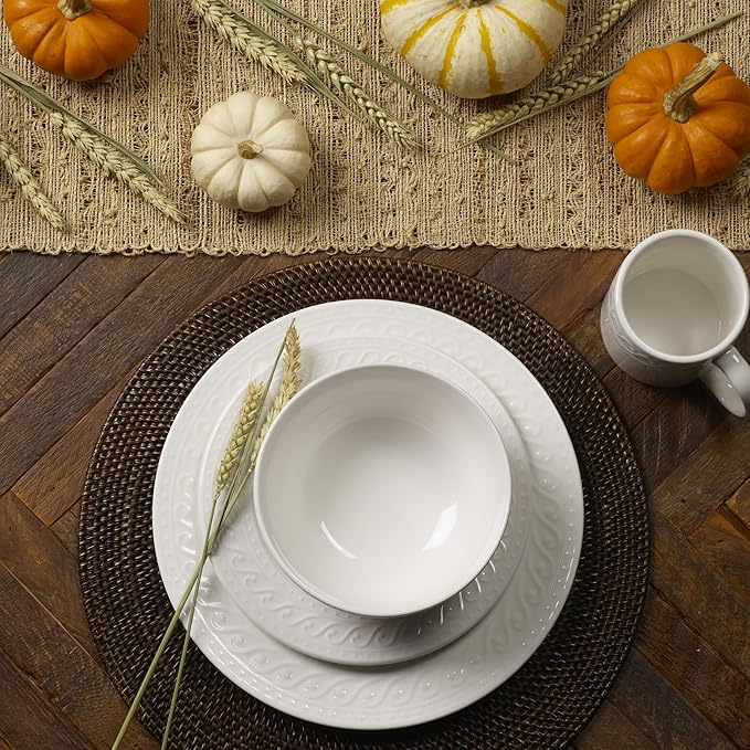 Pfaltzgraff Sylvia 32-Piece White Dinnerware Set, Service for 8, Durable Stoneware Plates, Bowls, and Mugs, Microwave and Dishwasher Safe