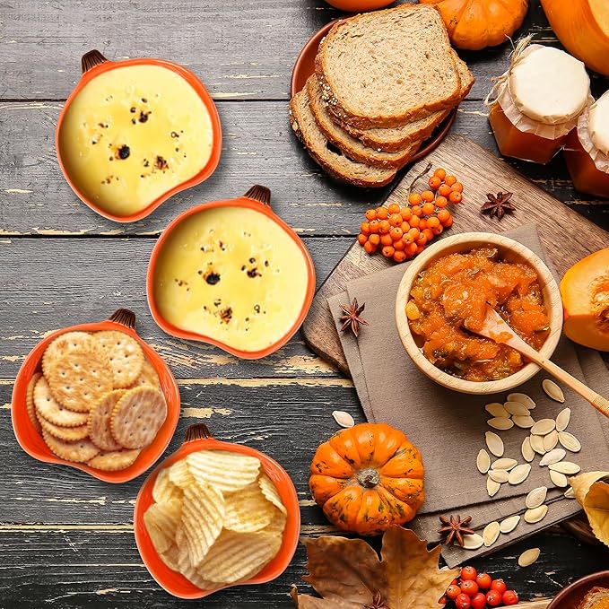 Kolewo4ever 12 Pieces Pumpkin Ramekins Haiioween Bowls Ceramic Pumpkin Bowl 6 Ounces Ramekins for Fall Halloween Serving Dip, Sauce, Condiments,Snack