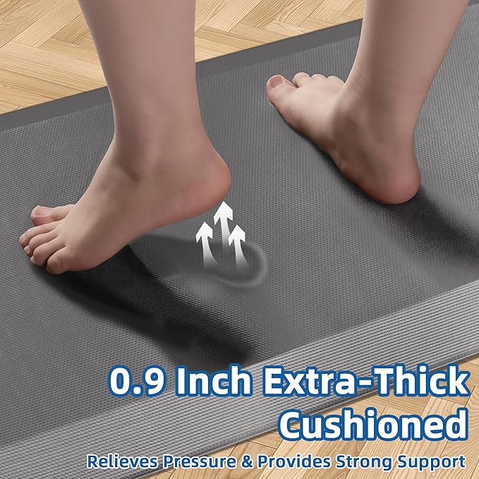 Anti Fatigue Kitchen Mats for Floor, Grey 9/10 Extra Thick Cushioned Standing Desk Mat, Comfort Memory Foam Ergonomic Kitchen Rugs and Mats Non-Slip Waterproof for Office, Kitchen, Sink, 20" x 32"