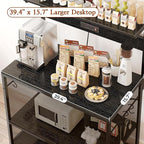 SUPERJARE Bakers Rack with Power Outlets, Microwave Stand, 39.4 X 14.3 Inch Larger Desktop, Kitchen Storage Rack with Adjustable Middle Shelf, 6 S-Shaped Hooks, Coffee Bar Stand, Black