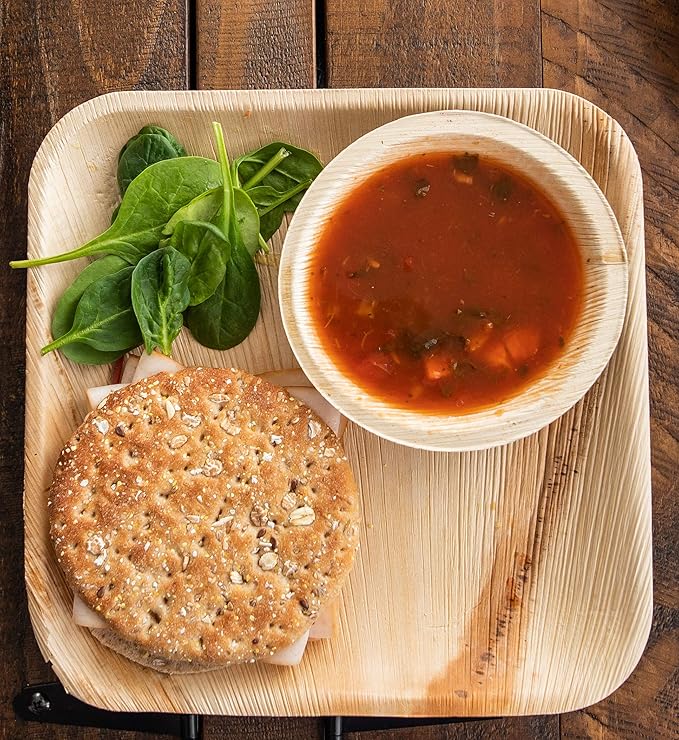 Raj Disposable Palm Leaf Plate [100-Pack] Large Square Plates Strong and Reusable Party Plate Like Bamboo Plates - Decorative Compostable Tableware for Lunch, Dinner, Birthday, Camping