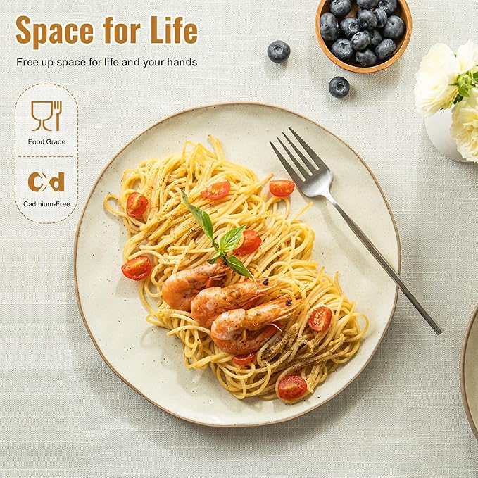 12 Pieces Dinnerware Sets,Plates and Bowls Sets, Handmade Reactive Glaze Dishes Set for 4 with at Least 10% Recycled Ceramic (Beige)