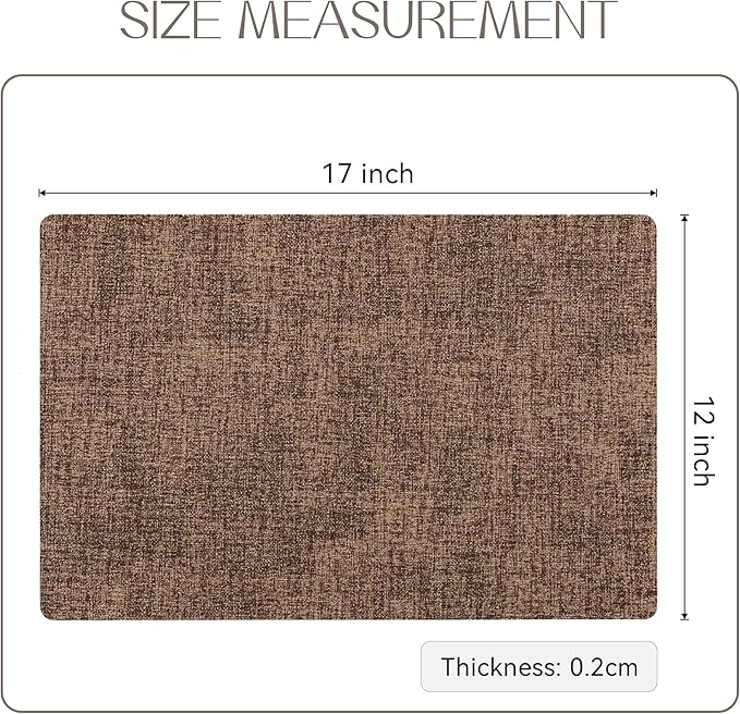 Romanstile Vinyl Placemats Set of 8-12 X 18 Inch - Heat Resistant Place Mats 100% Waterproof Oilproof Wipeable Reversible Faux Leather Table Mats for Kitchen/Dining/Party/Outdoor, Brown