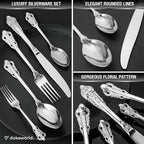 Royal Design Flatware, Silverware Set for 8 persons, 40 Piece - Spoons, Forks, and Knives 18/10 Stainless Steel, Dishwasher Safe