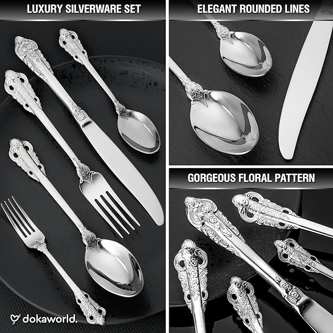 Royal Design Flatware, Silverware Set for 8 persons, 40 Piece - Spoons, Forks, and Knives 18/10 Stainless Steel, Dishwasher Safe