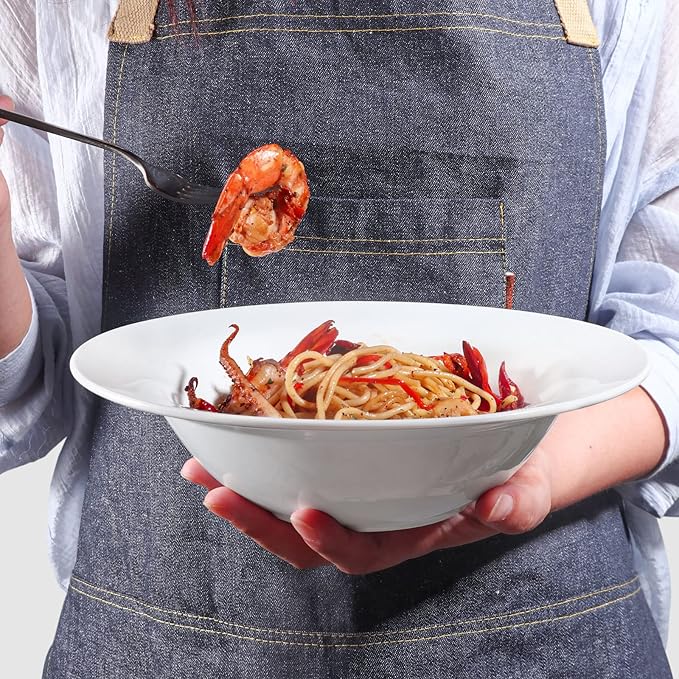 Pasta Bowls Set of 4, 22 oz Ceramic Soup, Cereal, Pasta and Salad Bowls, Rimmed Deep Plates, Microwave, Dishwasher, Oven Safe
