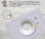 Ruvanti Linen Placemats Set of 6-13x19 Inch, Classic Hemstitch, Heat ‎Resistant Machine Washable Place Mats, Soft & Elegant- Perfect for Christmas, ‎Thanksgiving, Weddings, Dinner - Lavender Grey
