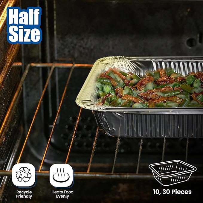 EHOMEA2Z Aluminum Pans Disposable Half Size (10 Pack) – MADE IN USA – 9x13 Heavy Duty Foil Pans, Durable & Recyclable Baking Pans, Eco-Friendly, Lightweight, Great for BBQ, Parties & Catering