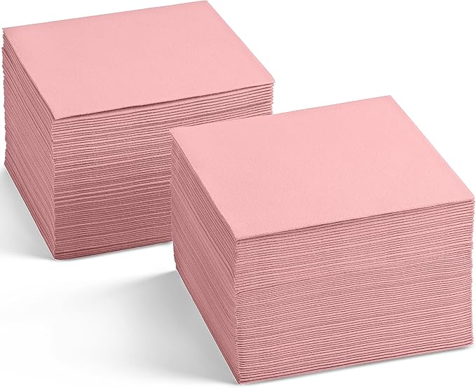 Disposable Linen-Feel Cocktail Napkins, 200-Pack 5" x 5" LIGHT PINK Paper Beverage Napkins For Bar, Restaurant And Café, Dessert Napkins For Party, Wedding Or Event
