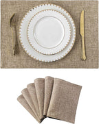 Home Brilliant Fabric Cotton Placemats Set of 6 Heat Resistant Dining Table Place Mats Kitchen Table Mats, Natural Linen
