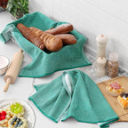 Homaxy Premium Kitchen Towels(18”x 28”, 6 Pack), Large Cotton Kitchen Hand Towels, Flat and Terry Dish Towels, 380 GSM Highly Absorbent Tea Towel Set with Hanging Loop, Navy Blue/Red/Green