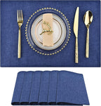 Navy Blue Cloth Placemats Set of 6 - Easy to Clean Fabric Table Placemats - Machine Washable Placemats- Heat Resistant Non-Slip Table Mats (Navy Blue, 6),