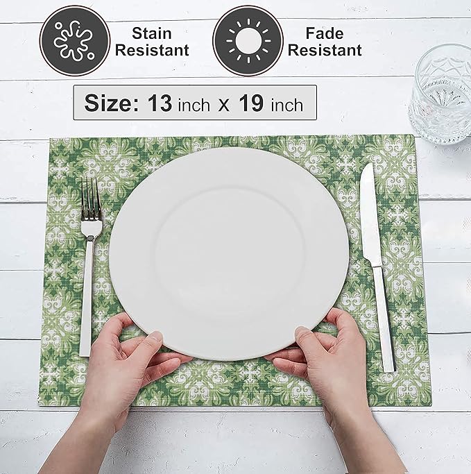 Ruvanti Placemats 100% Cotton 13x19 Inch, Dining Table Placemats Set of 6, Modern Place Mats for Dining Table Decor, Kitchen & Table Linens, Coffee Mat for Christmas Dinners - Grass Green