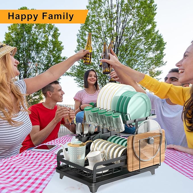 2 Tier Metal Dish Drying Rack Without Installation Sturdy Dish Racks for Kitchen Counter with Drain Board Multifunctional Storage and Drainage Apartment Essentials Medium Size