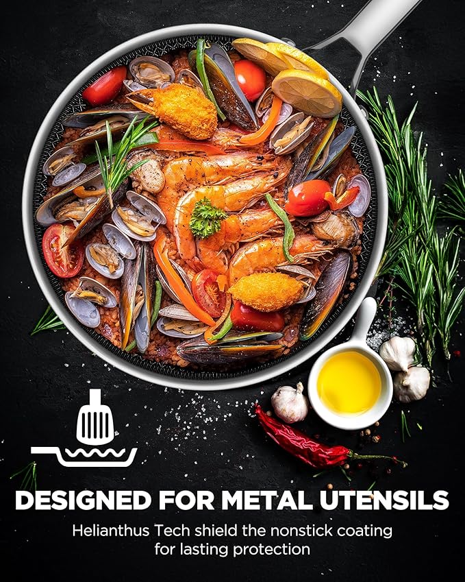 Pots and Pans Set Hybrid Stainless Steel, 10PC Nonstick Tri-Ply Cookware Set w/Frying Au Gratin pan, Dishwasher & Oven Safe, PFOA-Free, Metal Utensil Safe, Suitable for All Cooktops