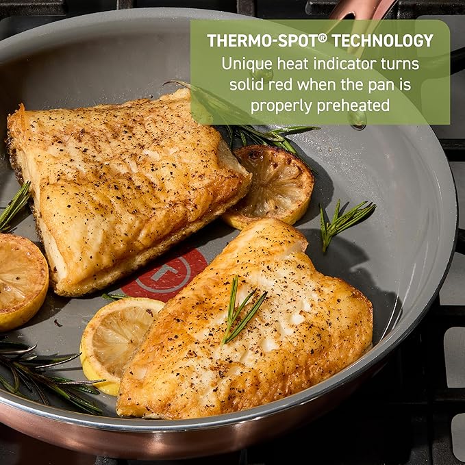 T-Fal Preserve Ceramic Nonstick Frying Pan Skillet 12-inch, Oven Broiler Safe up to 350°F, Cookware, InoCeram Glide Technology, Frying Pan, Skillet Pots & Pans, Rose Gold
