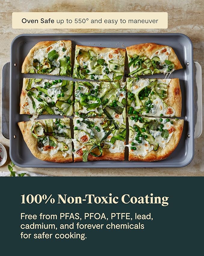 Caraway Non-Stick Ceramic Baking Sheet Duo - Naturally Slick Ceramic Coating - Non-Toxic, PTFE & PFOA Free - 18 x 13" Large & 15 x 10" Medium - Slate