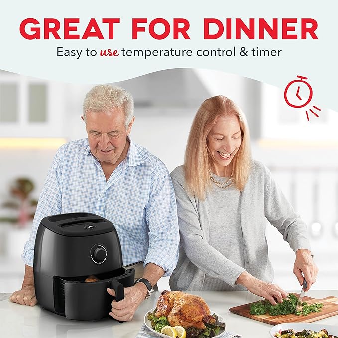 DASH Tasti-Crisp™ Electric Air Fryer Oven, 6 Qt. Family Size, Black – Compact Air Fryer with Large Basket for Healthier Food in Minutes, Ideal for Small Spaces - Auto Shut Off, Analog, 1700-Watt