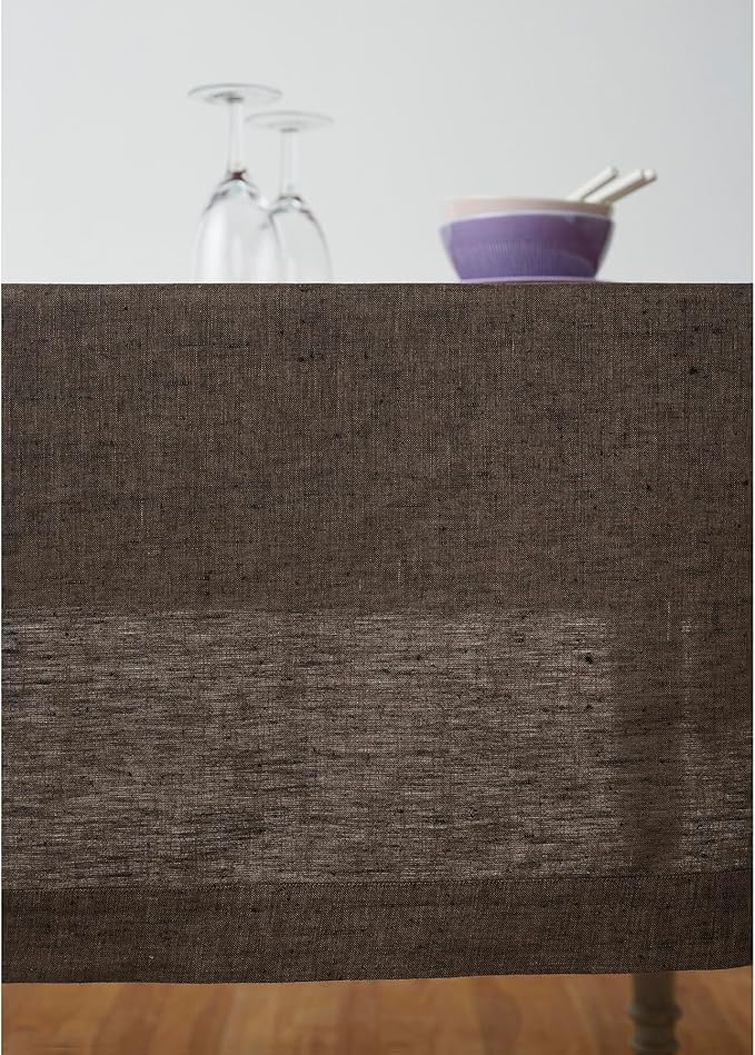 Solino Home Linen Tablecloth 54 x 72 Inch - 100% Pure Linen Chambray Brown Table Cloth for Rectangular Tables - Athena, Machine Washable Cloth Tablecloth for Fall, Autumn