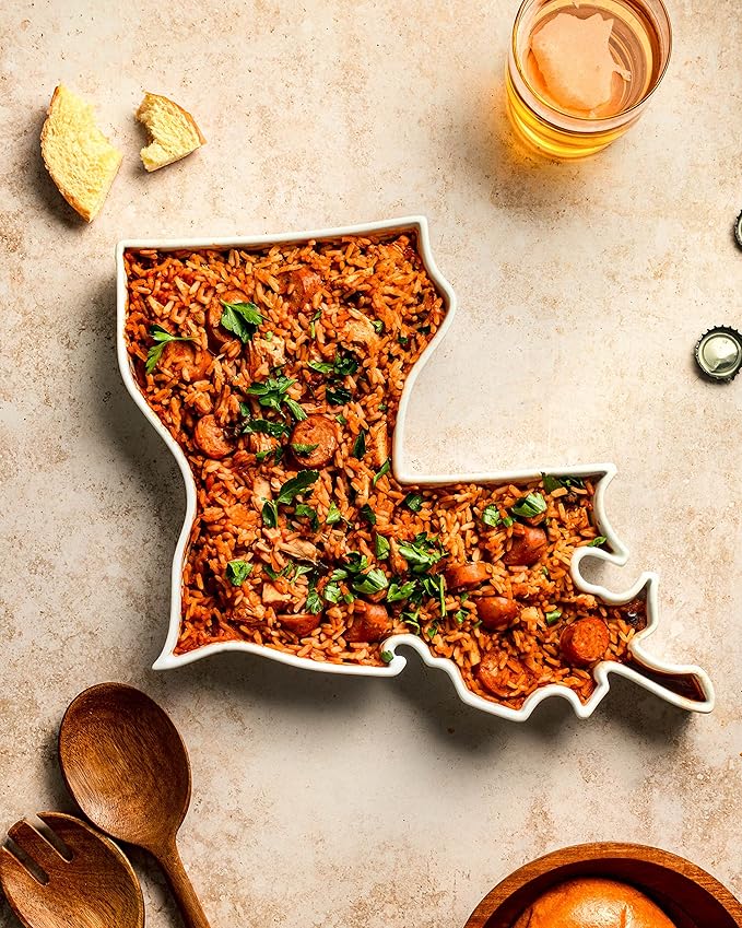 Louisiana Shaped Baking Dish, Serving Platter or Decorative Tray Charming Porcelain Bakeware Oven Microwave and Dishwasher Safe