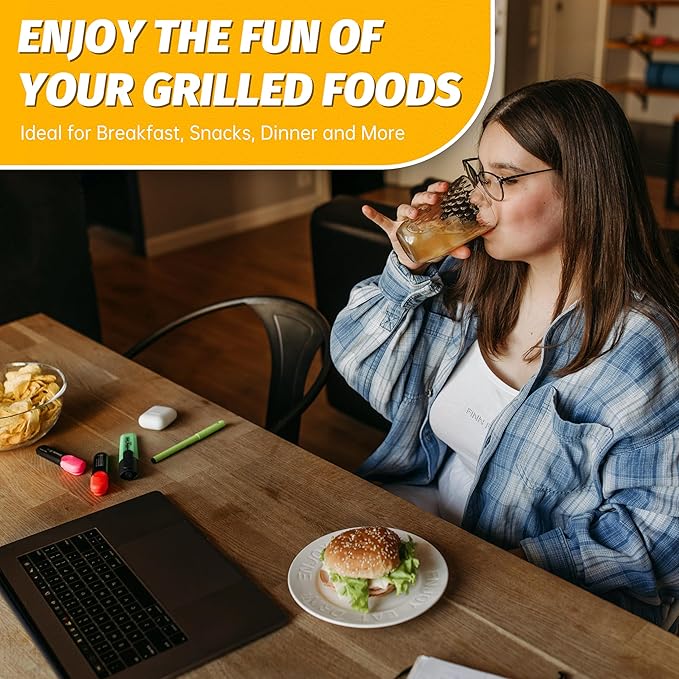 Double Mini Grill Maker, Breakfast Sandwich Maker, Burger Press Patty Maker, Panini Press Grill, Small Electric Grill, Ideal for Making Breakfast, Lunch and Snacks