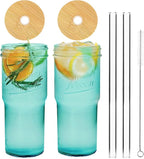 ANOTION Colored Glass Cups with Lids and Straws - 24oz Travel Coffee Mug Wide Mouth Mason Jar Iced Coffee Cup Smoothie Cup Glass Tumbler Tea Cup Clear Cute Water Cups Colorful Drinking Glasses